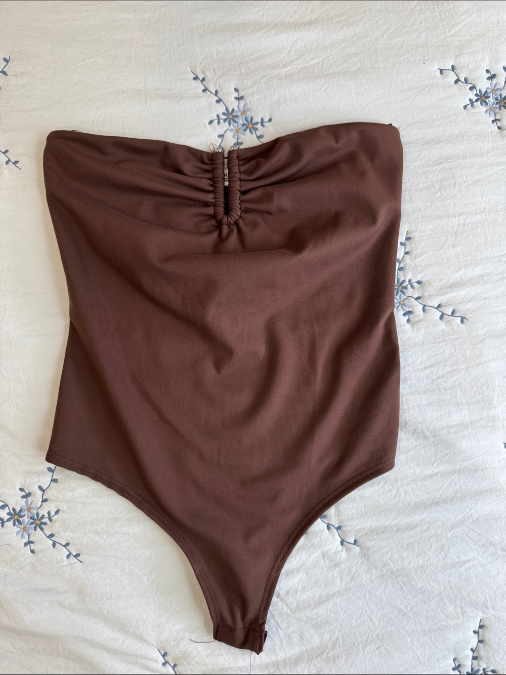 Strapless Brown Ribbed Tank Bodysuit